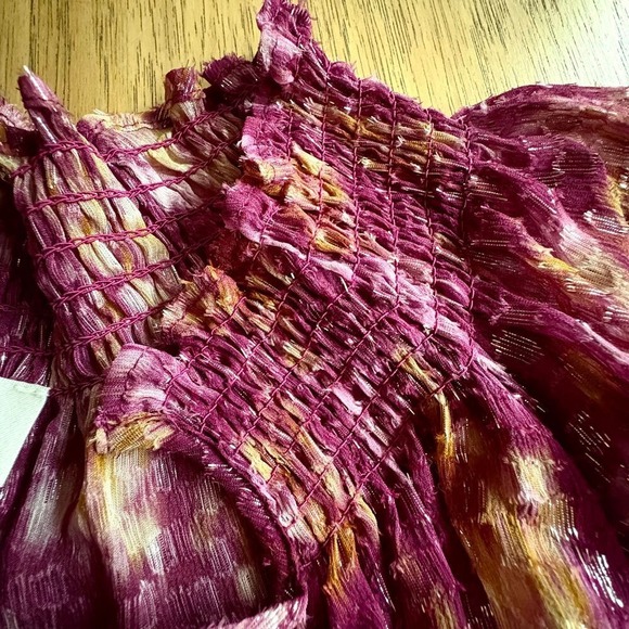 7 FOR ALL MANKIND Silk & Metallic Thread Long Sleeve Sheer Blouse Boho Top SMALL - Picture 4 of 8